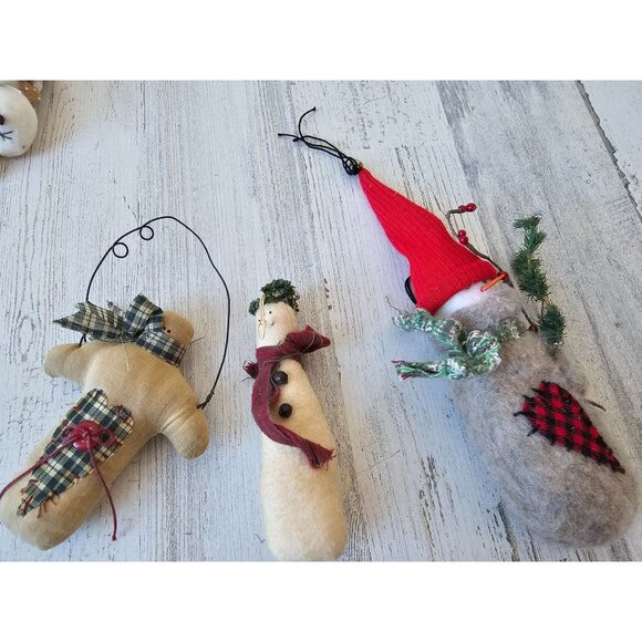 Shabby chic snowman ornament set tree scarf plush Xmas decor - Picture 1 of 8